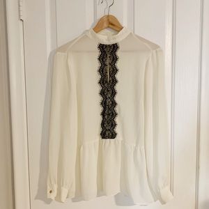Michael Kors cream blouse with black lace